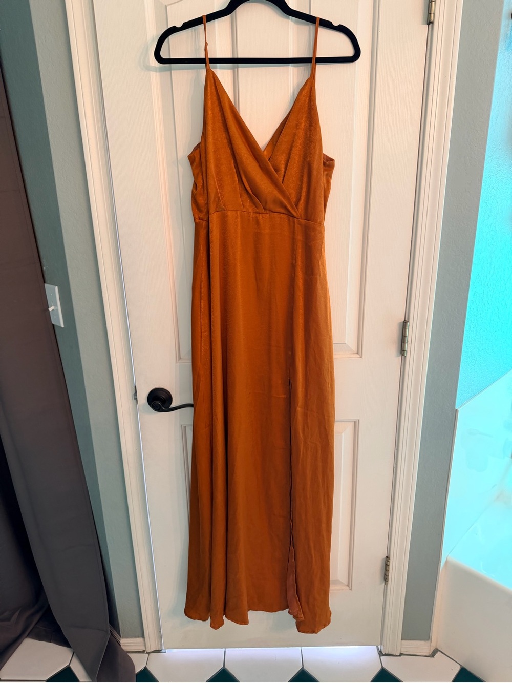 Lulu's Rust Orange Spaghetti-Strap Maxi Dress